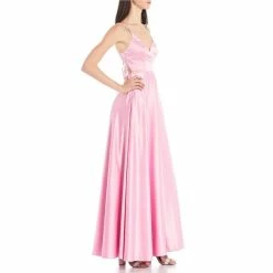 Hot Sale 😍 B. Darlin V-Neck Lace-Up-Back Satin Dull Charmeuse Long Ball Gown Petal Pink 🛒 -B. Darlin shop unnamed file 1002