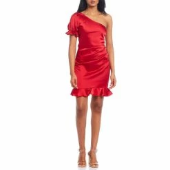 Best Pirce 👍 B. Darlin One Puff Sleeve Ruffle Hem Satin 👗 Dress Red 😉 -B. Darlin shop unnamed file 1006
