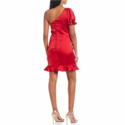 Best Pirce 👍 B. Darlin One Puff Sleeve Ruffle Hem Satin 👗 Dress Red 😉 -B. Darlin shop unnamed file 1007