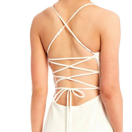 Budget βοΈ B. Darlin Sleeveless Lace-Up Back Pocketed Ball Gown White π 6 Budget βοΈ B. Darlin Sleeveless Lace-Up Back Pocketed Ball Gown White π - Image 4