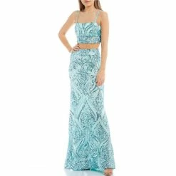 Buy 🎉 B. Darlin Sequin-Embellished Double Spaghetti Strap Square Neck Crop Top & Coordinating Long 👗 Skirt 2-Piece 👗 Dress Dark Mint ❤️ -B. Darlin shop unnamed file 1019