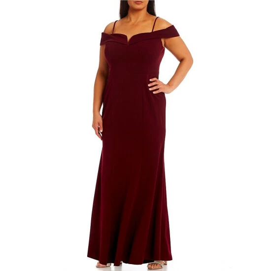 Hot Sale โ B. Darlin Plus Off-The-Shoulder Cap Sleeve Scalloped Scuba Crepe Long Mermaid ๐ Dress Dark Garnet ๐ฏ 3 Hot Sale โ B. Darlin Plus Off-The-Shoulder Cap Sleeve Scalloped Scuba Crepe Long Mermaid ๐ Dress Dark Garnet ๐ฏ