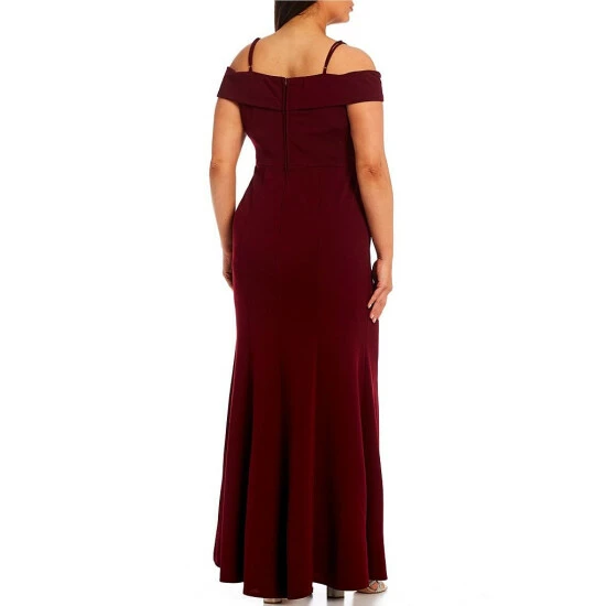 Hot Sale โ B. Darlin Plus Off-The-Shoulder Cap Sleeve Scalloped Scuba Crepe Long Mermaid ๐ Dress Dark Garnet ๐ฏ 4 Hot Sale โ B. Darlin Plus Off-The-Shoulder Cap Sleeve Scalloped Scuba Crepe Long Mermaid ๐ Dress Dark Garnet ๐ฏ - Image 2