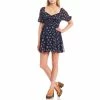 Best Pirce 💯 B. Darlin Short Puff Sleeve Sweetheart Neck Floral Babydoll 👗 Dress Navy/blush 🥰