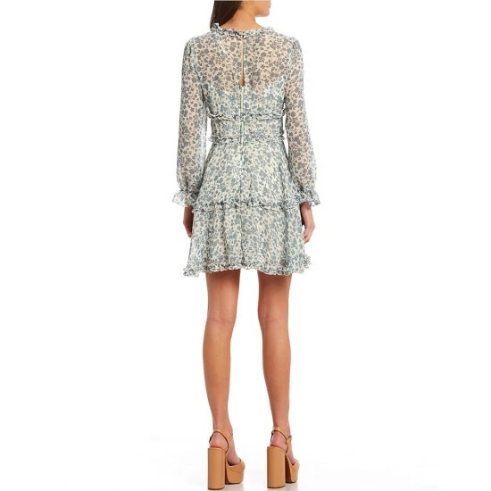 Coupon π B. Darlin Long-Sleeve V-Neck Floral Print Ruffled Chiffon Fit-And-Flare π Dress White/sage π 4 Coupon π B. Darlin Long-Sleeve V-Neck Floral Print Ruffled Chiffon Fit-And-Flare π Dress White/sage π - Image 2