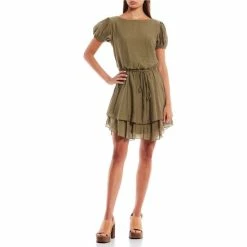 Best Pirce 🔥 B. Darlin Short Sleeve Crew Neck Clip Dot Double Tiered Hem 👗 Dress Green ✔️