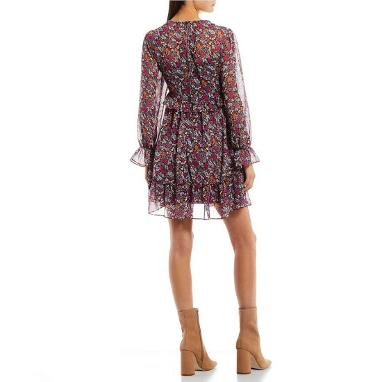 Cheap ๐คฉ B. Darlin Long-Sleeve V-Neck Floral-Printed Ruffle-Trimmed A-Line ๐ Dress Plum Floral โ 4 Cheap ๐คฉ B. Darlin Long-Sleeve V-Neck Floral-Printed Ruffle-Trimmed A-Line ๐ Dress Plum Floral โ - Image 2