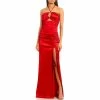 Buy 😉 B. Darlin Sleeveless Satin Y-Neck 🩱 Swimsuit-Top Ruched Slit Hem Cut-Out Ballgown Red ✨ -B. Darlin shop unnamed file 1092