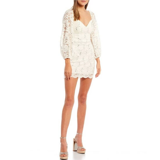 Best deal π B. Darlin Long Sleeve Sweetheart Neck Fitted Lace π Dress Off White/silver π 5 Best deal π B. Darlin Long Sleeve Sweetheart Neck Fitted Lace π Dress Off White/silver π - Image 3