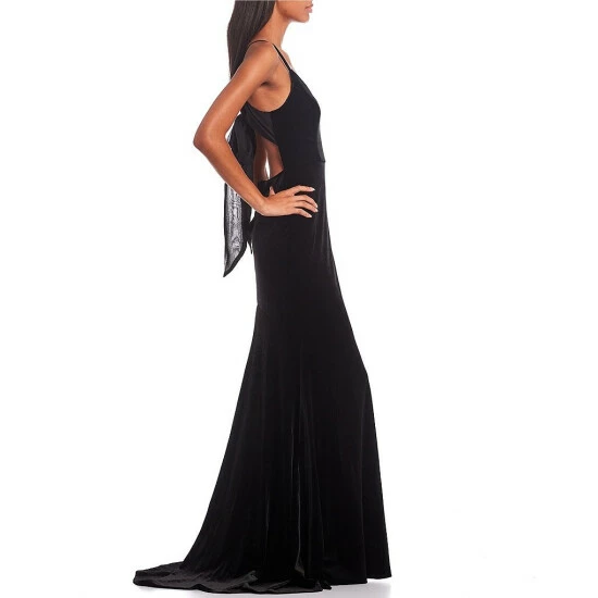 Coupon ๐งจ B. Darlin V-Neck Open Tie Back Long Velvet ๐ Dress Black ๐ 5 Coupon ๐งจ B. Darlin V-Neck Open Tie Back Long Velvet ๐ Dress Black ๐ - Image 3