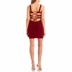 Flash Sale 👏 B. Darlin Sleeveless Square-Neck Crossed Tie-Back Sheath 👗 Dress Navy 🥰 -B. Darlin shop unnamed file 1194