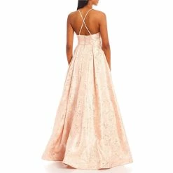 Best reviews of 🎁 B. Darlin Spaghetti-Strap Deep V-Neck Tab-Waist Jacquard Lurex Pleated Ball Gown Blush/gold/pink 👍 -B. Darlin shop unnamed file 1203