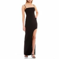 Cheapest 🔔 B. Darlin Spaghetti-Strap Square-Neck Thigh-Slit Scuba Crepe Long 👗 Dress Black 🎉 -B. Darlin shop unnamed file 1206