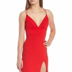 Best deal 💯 B. Darlin Double Spaghetti-Strap High Slit Long Scuba Crepe Gown Red ⭐ -B. Darlin shop unnamed file 1231