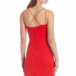 Best deal 💯 B. Darlin Double Spaghetti-Strap High Slit Long Scuba Crepe Gown Red ⭐ -B. Darlin shop unnamed file 1232