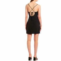 Cheap ✨ B. Darlin Spaghetti Strap Cowl-Neck Lace-Up-Tie Back Faux-Wrap Tulip-Hem 👗 Dress Tomato Red 🥰 -B. Darlin shop unnamed file 1254