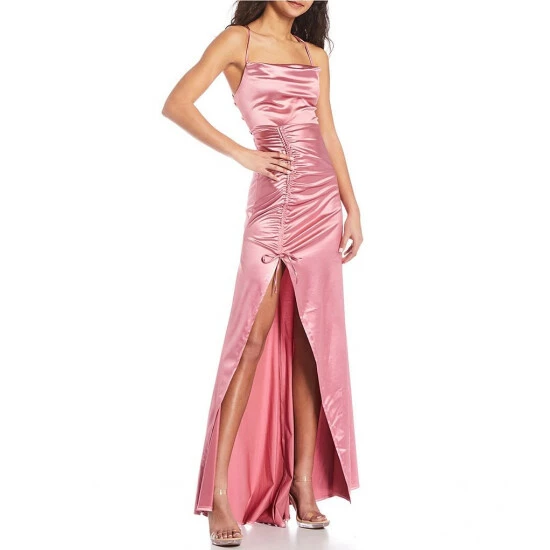 Budget ๐ B. Darlin Spaghetti-Strap Cowl-Neck Lace-Up-Back Cinched Side-Tie Slit Hem Satin Knit Long ๐ Dress Rose โค๏ธ 3 Budget ๐ B. Darlin Spaghetti-Strap Cowl-Neck Lace-Up-Back Cinched Side-Tie Slit Hem Satin Knit Long ๐ Dress Rose โค๏ธ