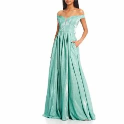 Flash Sale 👍 B. Darlin Off-The-Shoulder Sweetheart Neck Sherri Shine Shimmer Ball Gown Mint 😀 -B. Darlin shop unnamed file 1286