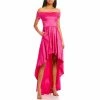 Buy 🎉 B. Darlin Off-The-Shoulder Scalloped Satin Taffeta High-Low Long 👗 Dress Fuschia 😍 -B. Darlin shop unnamed file 1316