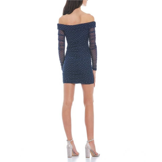 Best Pirce π B. Darlin Off-The-Shoulder Long-Sleeve Ruched Dew Drop Chiffon Bodycon π Dress Navy π 4 Best Pirce π B. Darlin Off-The-Shoulder Long-Sleeve Ruched Dew Drop Chiffon Bodycon π Dress Navy π - Image 2