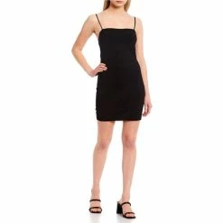 Brand new ๐งจ B. Darlin Spaghetti-Strap Square-Neck Tie-Back Stretch Sheath ๐ Dress Black ๐ฏ