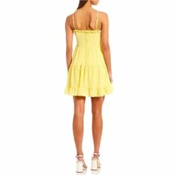 Coupon ⭐ B. Darlin Spaghetti Strap Emma Top Ruffle Tiered Bubble Crepe 👗 Dress Yellow 👍 -B. Darlin shop unnamed file 1410