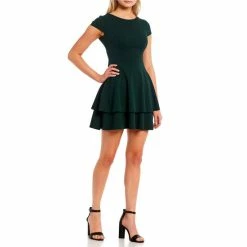 Best deal 🎉 B. Darlin Cap Sleeve Jewel Neck Fit-And-Flare 👗 Dress Hunter ❤️