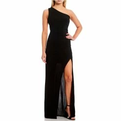 Promo 🔔 B. Darlin One-Shoulder Exposed Back Slit Hem Long 👗 Dress Black ✨ -B. Darlin shop unnamed file 150