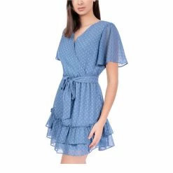 Best deal 🔥 B. Darlin Short Sleeve Surplice V-Neck Clip Dot Chiffon Ruffle Hem 👗 Dress Blue 😉 -B. Darlin shop unnamed file 1503