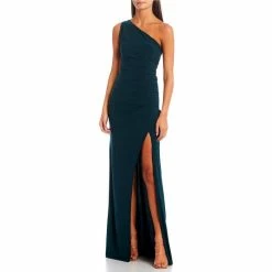 Promo 🔔 B. Darlin One-Shoulder Exposed Back Slit Hem Long 👗 Dress Black ✨ -B. Darlin shop unnamed file 151