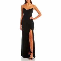 Cheapest 😀 B. Darlin Cowl Neck Bungee Strap Long 👗 Dress Black ✨ -B. Darlin shop unnamed file 165