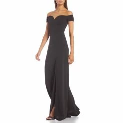 Deals 😍 B. Darlin Off-The-Shoulder Sweetheart Neck High-Slit Hem Scuba Crepe Slim 👗 Dress Black 🤩 -B. Darlin shop unnamed file 181