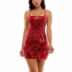 Cheapest ✨ B. Darlin Square Neck Pattern Sequin Bodycon 👗 Dress Dark Red 😀 -B. Darlin shop unnamed file 209