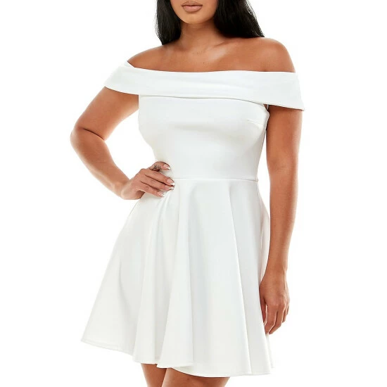 Cheapest 🔔 B. Darlin Off The Shoulder Cap Sleeve Fit-and-Flare 👗 Dress Ivory 🤩 10 Cheapest 🔔 B. Darlin Off The Shoulder Cap Sleeve Fit-and-Flare 👗 Dress Ivory 🤩 - Image 8