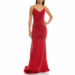 Coupon ⌛ B. Darlin Double Strap Glitter Long 👗 Dress Red/silver 💯