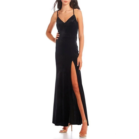 Top 10 โ๏ธ B. Darlin Sleeveless V-Neck Lace-Bralette-Back Slit Hem Velvet Long ๐ Dress Black/black ๐ 3 Top 10 โ๏ธ B. Darlin Sleeveless V-Neck Lace-Bralette-Back Slit Hem Velvet Long ๐ Dress Black/black ๐