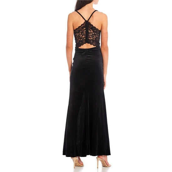 Top 10 โ๏ธ B. Darlin Sleeveless V-Neck Lace-Bralette-Back Slit Hem Velvet Long ๐ Dress Black/black ๐ 4 Top 10 โ๏ธ B. Darlin Sleeveless V-Neck Lace-Bralette-Back Slit Hem Velvet Long ๐ Dress Black/black ๐ - Image 2