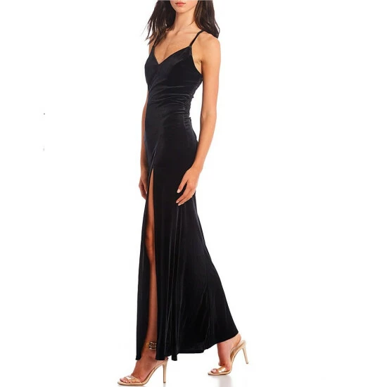 Top 10 โ๏ธ B. Darlin Sleeveless V-Neck Lace-Bralette-Back Slit Hem Velvet Long ๐ Dress Black/black ๐ 5 Top 10 โ๏ธ B. Darlin Sleeveless V-Neck Lace-Bralette-Back Slit Hem Velvet Long ๐ Dress Black/black ๐ - Image 3