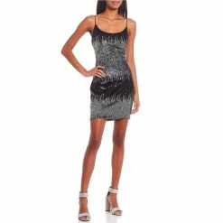New ✔️ B. Darlin Scoop Neck Bungee Strap Pull-On Heartbeat Sequin 👗 Dress Black/silver/lilac 🎉