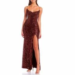 Brand new ⭐ B. Darlin Cowlneck Sequin-Embellished High Slit Hem Ball Gown Copper/copper ✔️ -B. Darlin shop unnamed file 3