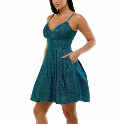 Flash Sale 😀 B. Darlin Spaghetti Strap V-Neck Banded Waist Glitter Party 👗 Dress Lilac/silver 🤩 -B. Darlin shop unnamed file 345