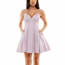 Flash Sale 😀 B. Darlin Spaghetti Strap V-Neck Banded Waist Glitter Party 👗 Dress Lilac/silver 🤩 -B. Darlin shop unnamed file 349