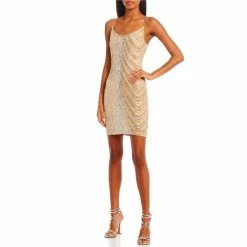 Best Pirce 🔥 B. Darlin Scoop Neck Long Sleeve Pattern Sequin Pullover 👗 Dress Nude/silver ⭐