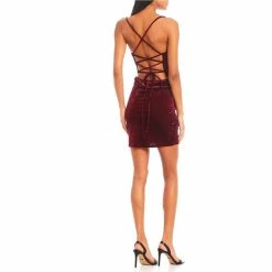 Buy 🥰 B. Darlin Velvet Cowl Neck Lace Up Back 👗 Dress Rose ✔️ -B. Darlin shop unnamed file 383