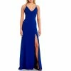 Wholesale 😉 B. Darlin Cross Back Front Slit Long V-Neck 👗 Dress Elect Blue 😀 -B. Darlin shop unnamed file 385