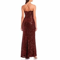 Brand new ⭐ B. Darlin Cowlneck Sequin-Embellished High Slit Hem Ball Gown Copper/copper ✔️ -B. Darlin shop unnamed file 4