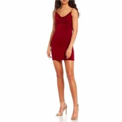 New 🔔 B. Darlin Spaghetti Strap Cowl-Neck Stretch-Knit Bodycon 👗 Dress Wine 🤩 -B. Darlin shop unnamed file 410