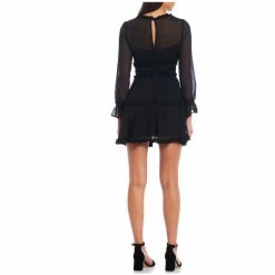 Outlet 😍 B. Darlin 3/4 Sleeve V-Neck Clip Dot Ruffle Detail 👗 Dress Black ❤️ -B. Darlin shop unnamed file 419