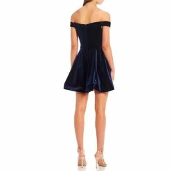 Cheapest 🥰 B. Darlin Off-The-Shoulder Notch Glitter Velvet 👗 Dress Navy/light Blue ⭐ -B. Darlin shop unnamed file 425