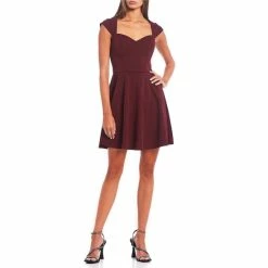 Cheapest ❤️ B. Darlin Cap-Sleeve Sweetheart-Neck A-Line 👗 Dress Dark Garnet 😀
